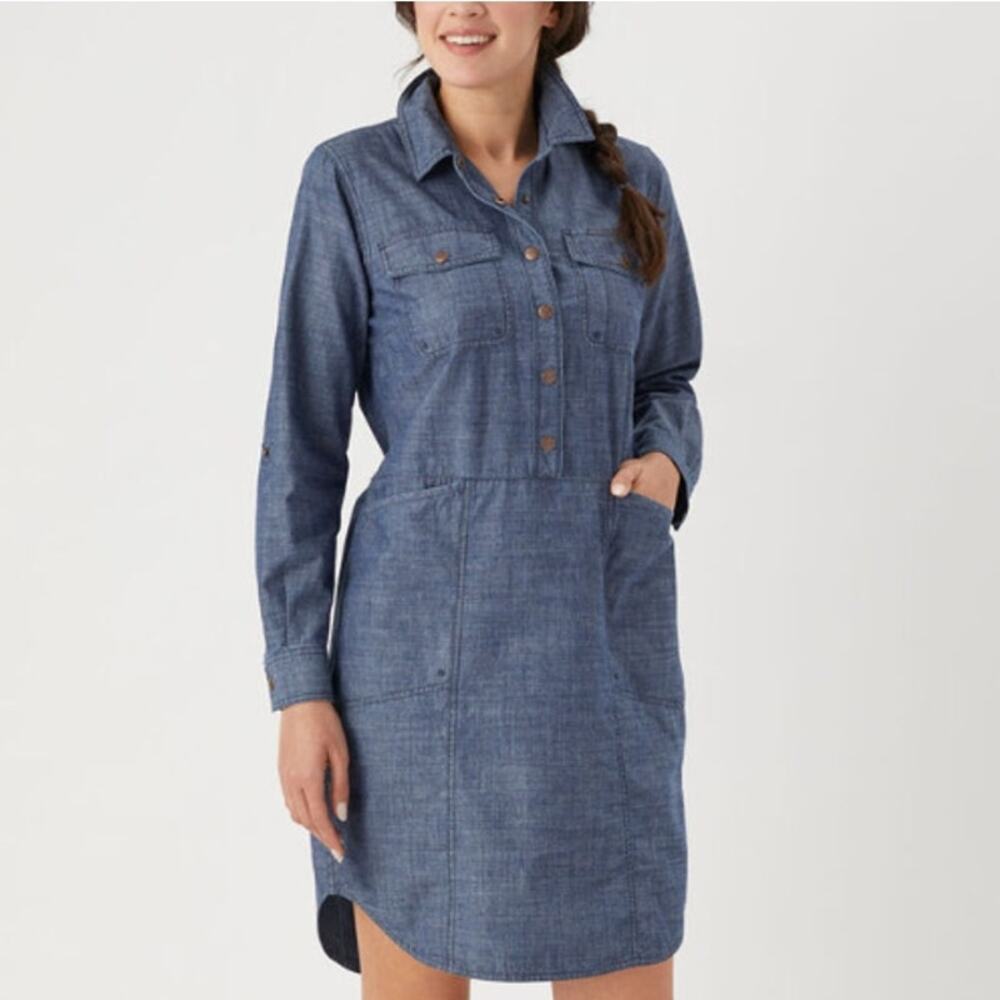 Duluth Trading Co Rootstock Chambray Shirt Dress Button Front Size Medium